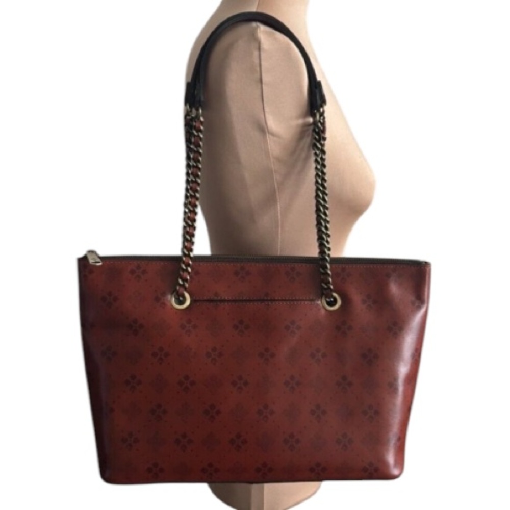 Patricia Nash Belle Tote Signature Print Leather Shoulder Bag Brown Tan NWT - Picture 4 of 16